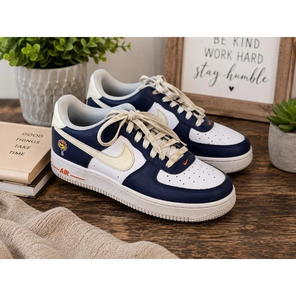 Nike Air Force 1 Low Sun Reactive Navy White Orange Kids Size 5